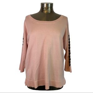 3/$25 NWT Christopher & Banks Pink Sweater Black Lace Arm Detail